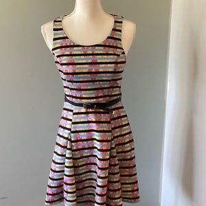 My Michelle Black and Blue Striped Flare Dress Size 3